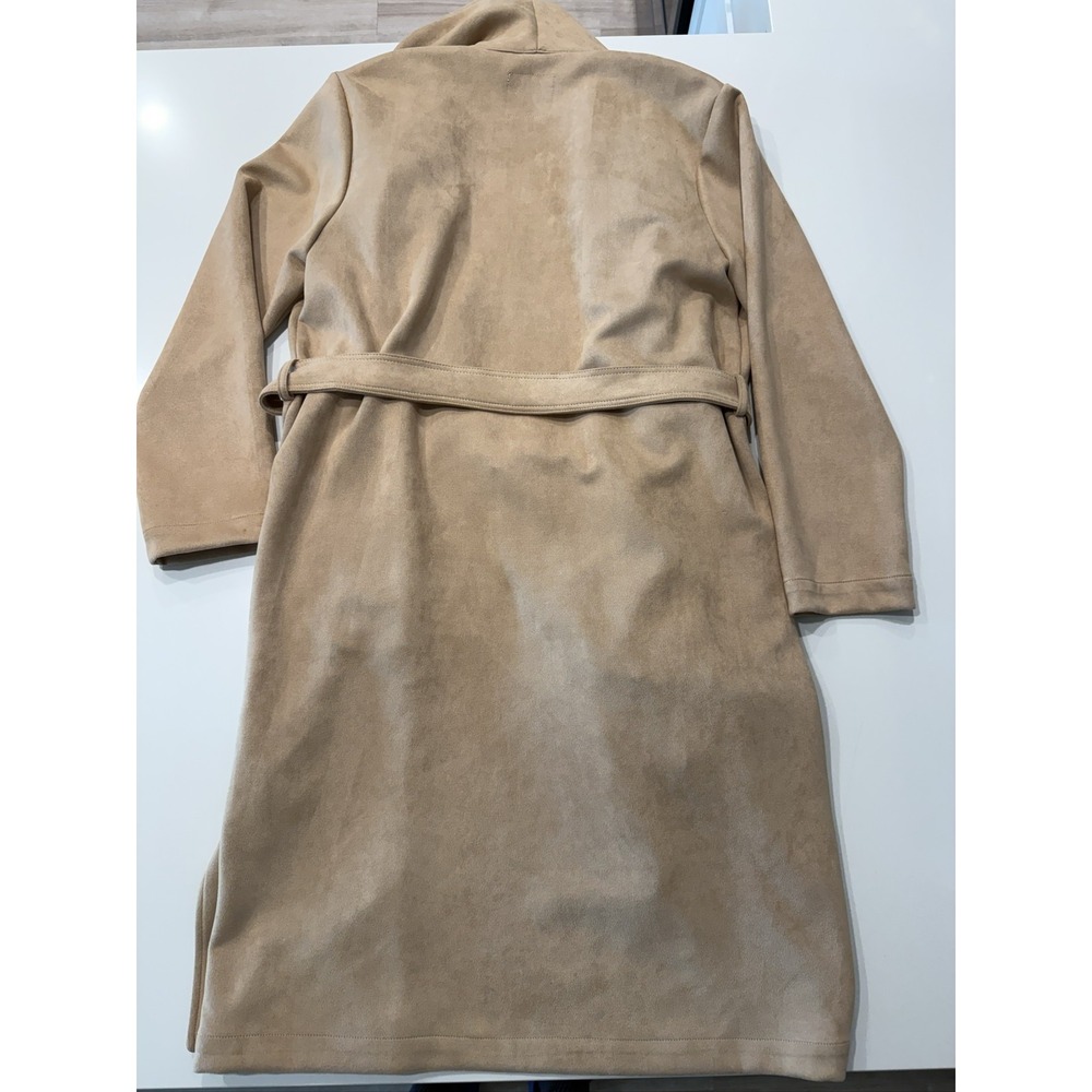 Elodie CJSR2196 Women's Trench Coat Large Beige Faux Suede Belted Long Jacket